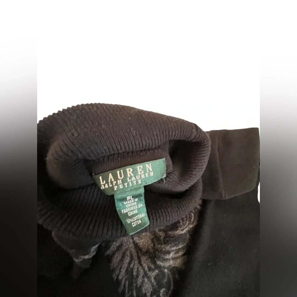 Lauren Ralph Lauren Petite Large Black/Gray Damask Turtleneck Sweater EUC